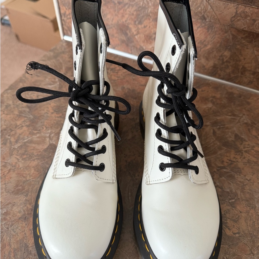 Dr. Martens White Combat Boots with Black Laces